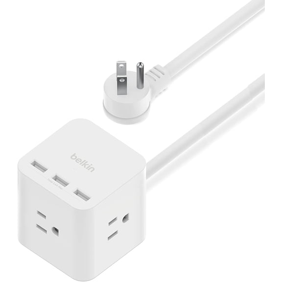 Belkin 6-Outlet Power Cube w/ 3 AC Outlets, 3 USB-A Ports, & 5ft Sturdy Extension Cord - Convenient Compact Cube for Home, Office, Travel, Desktop, & Phone Charr - 4.5 Amps