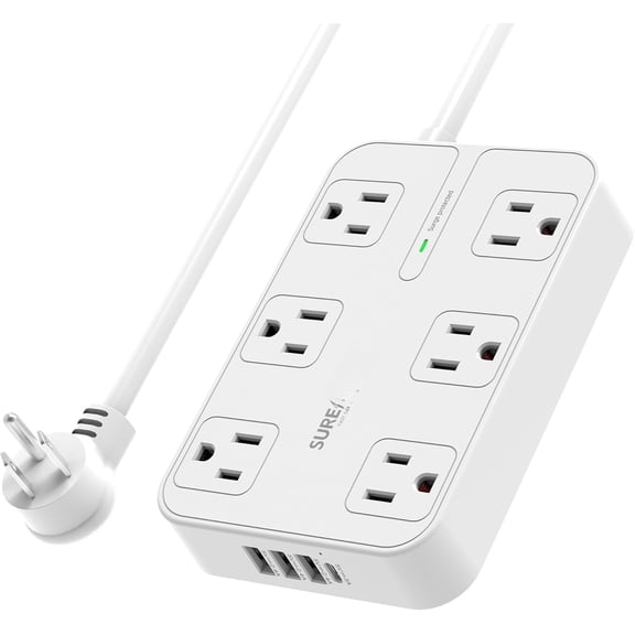 6-Outlet Power Strip with  C -  Surge Protector, 4  Ports, 1050J, 6FT Flat Plug Extension Cord, Wall Mountable, ETL Listed - Desktop  Station for , Office, Dorm Essentials