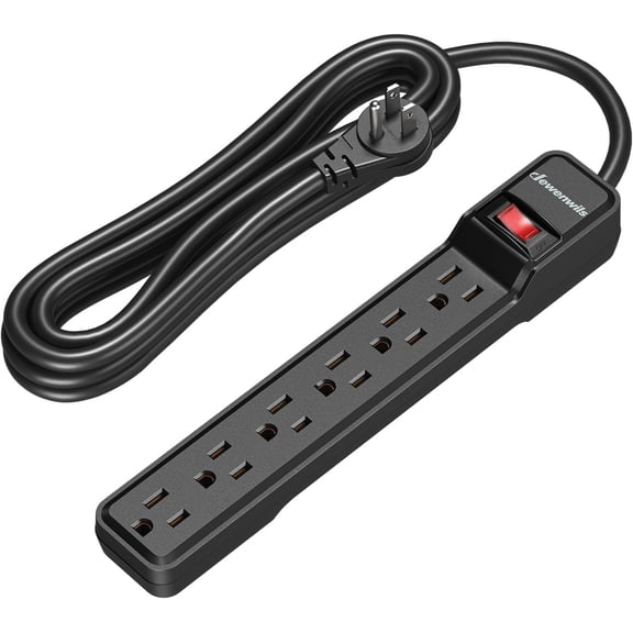 6-Outlet Power Strip Sur Protector, 15FT Long Extension Cord, Low Profile Flat Plug, 15 Amp Circuit Breaker, 500 Joules, Wall Mount, Black, UL Listed