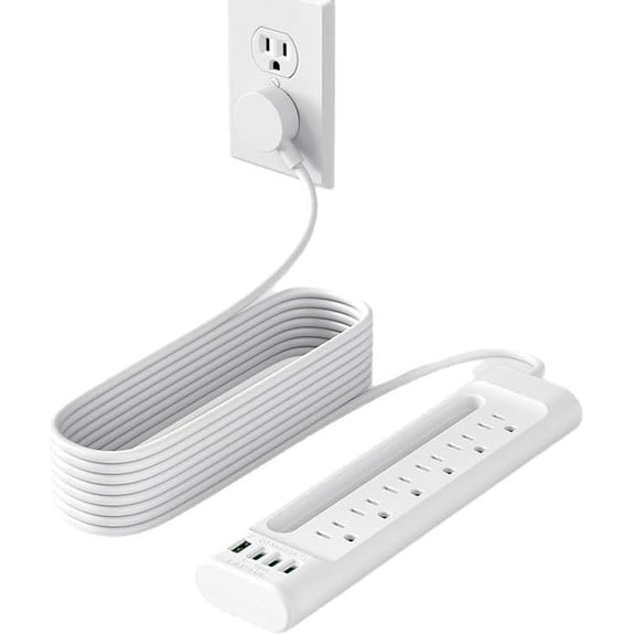6-Outlet Surge Protector Power Strip with 3 USB-C & 1 USB-A Ports, Extension Cord - Power Strips for Home/Office, Black and White Electric Extension Bar, Multi-Device Charging