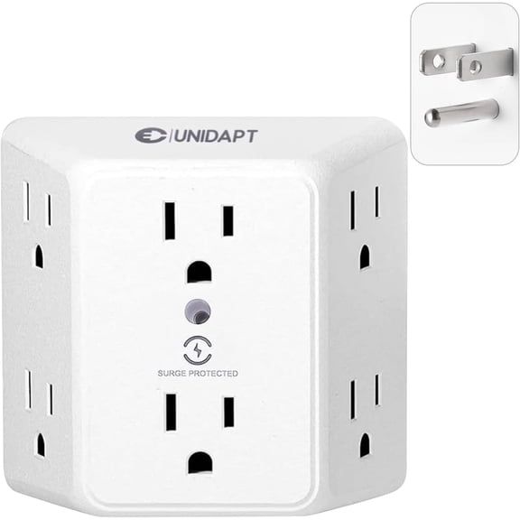 6 Outlet Wall Plug Extender 1-Pack, Sur Protector trip 900J with 3-Sided Wide-Spaced Outlets, Multiple Charr Expander, Mountable Wall Tap for Home, Office & Travel