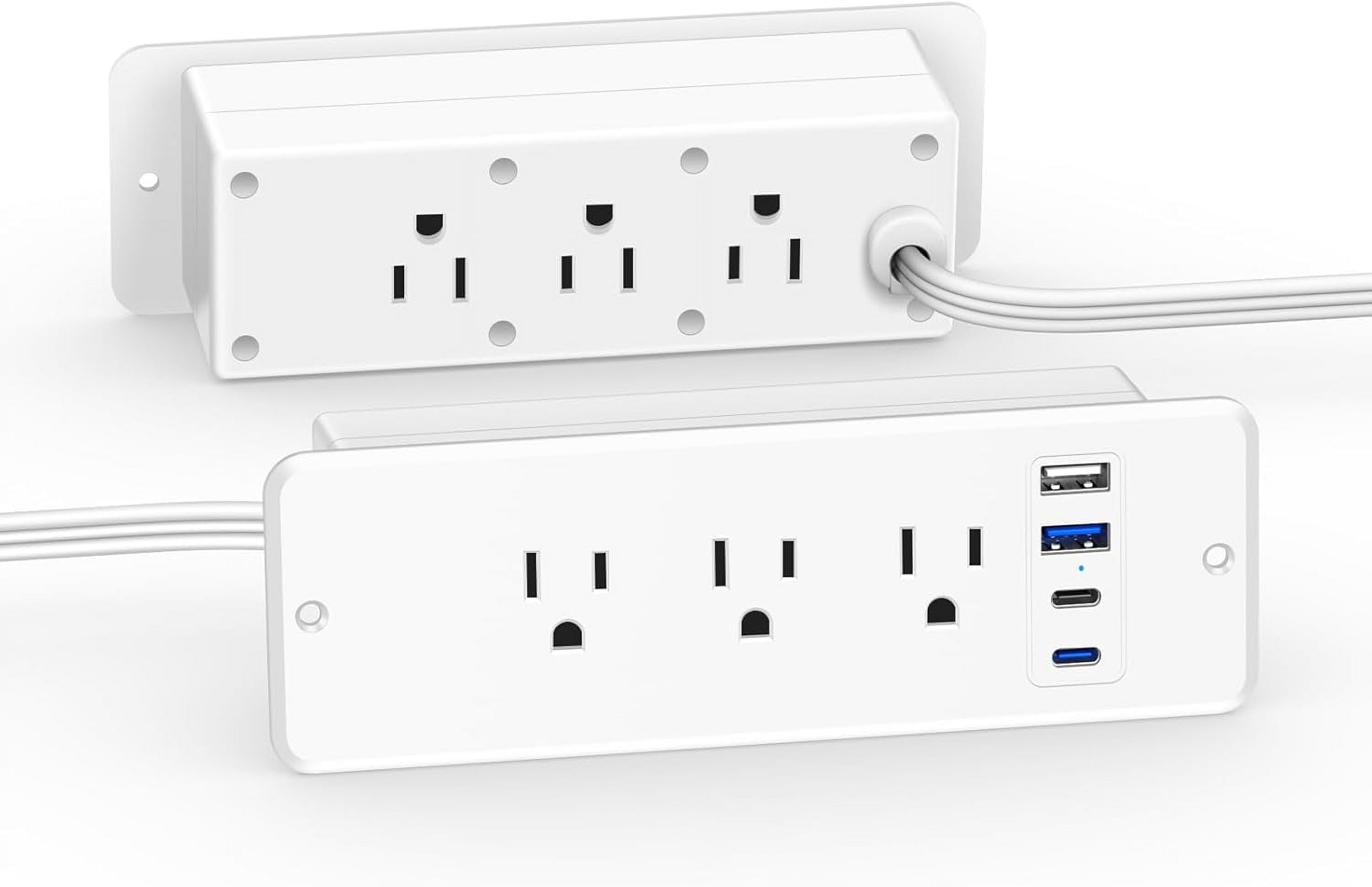 CCCEI Recessed Power Strip With 2 Outlets & 65W USB-C - Furniture Flush Mount Hidden Outlet For Desks, Tables, Nightstands, 6FT Cord, Black