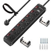 6 Outlets Surge Protector Metal Heavy Duty Power Strip With Individual Switches, Flat Plug 6ft Extension Cord