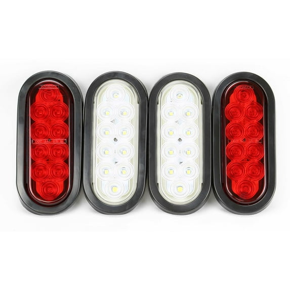 6" Oval 10 LED Trailer Lights 2 Red Stop/Turn/Tail 2 Clear/Backup Grommet Plugs