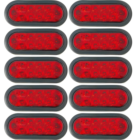 6" Oval 10 LED Trailer Stop Turn Tail Light Kit DOT Certified 10x Red Kit