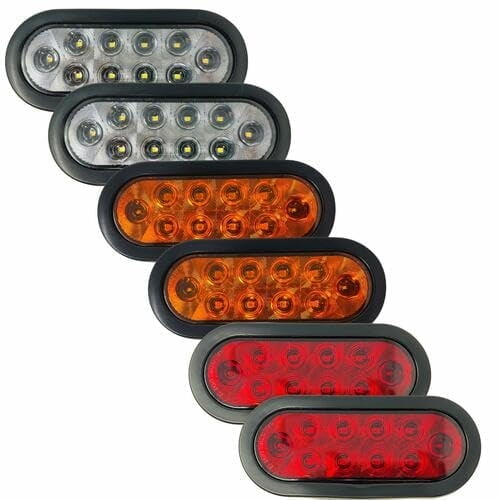 6" Oval 10 LED Trailer Stop Turn Tail Light Kit DOT Certified 2x Red+2x White