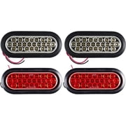 6Oval 24 LED Stop Turn Tail Reverse Parking Indicator Lights 2x Red+2x White