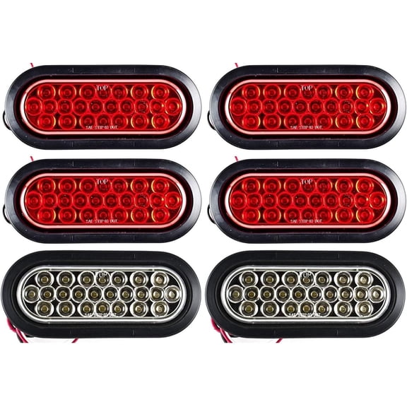 6"Oval 24 LED Stop Turn Tail Reverse Parking Indicator Lights 4x Red+2x White