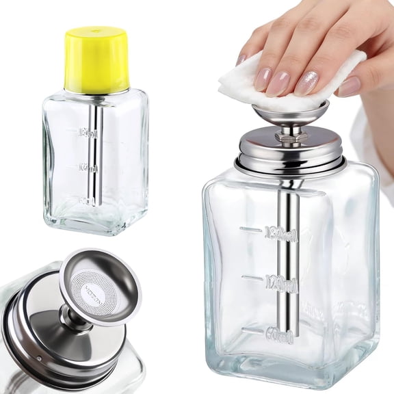 6 Oz/ 180ml Glass Push Down Pump Dispenser Bottle With Cap Empty for Alcohol Makeup Clear Refillable Hand Pumping Press Container (1pcs - Square Shaped)