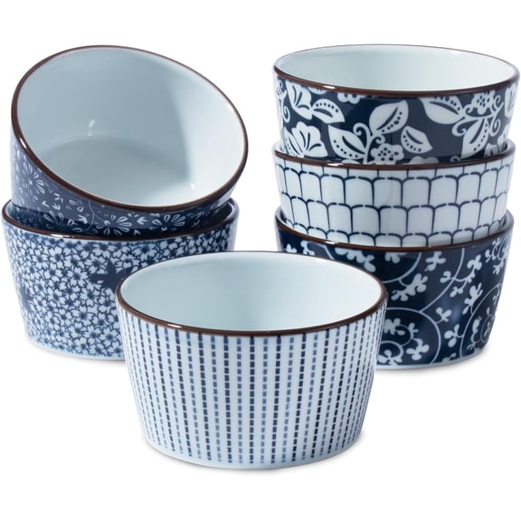 6 Oz Ceramic Ramekins, Creme Brulee Ramekin Oven Safe for Pudding, Creme Brulee, Dipping Sauce Bowls, Ramekins for Baking Souffle, Ice Cream,set of 6