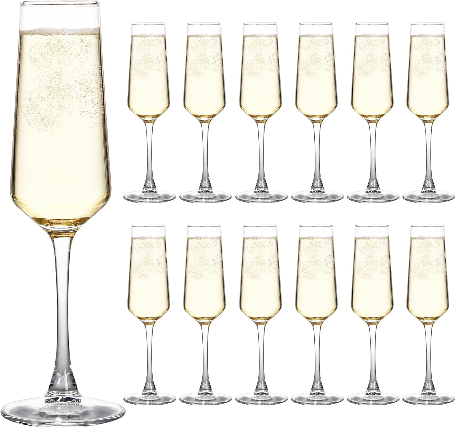 6 Oz Cylinder Champagne Flutes Set Of 12, Long Stemmed Crystal Clear Champagne Flute Glass Set, Sparkling Wine Glass for Home Party Wedding Anniversary Birthday Christmas