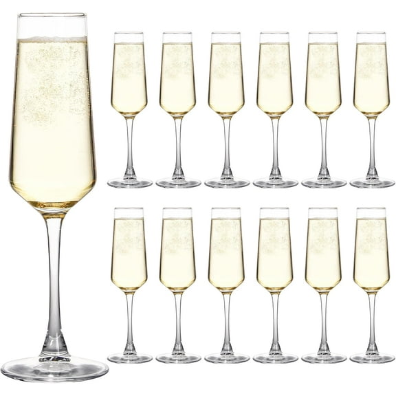 6 Oz Cylinder Champagne Flutes Set Of 12, Long Stemmed Crystal Clear Champagne Flute Glass Set, Sparkling Wine Glass for Home Party Wedding Anniversary Birthday Christmas