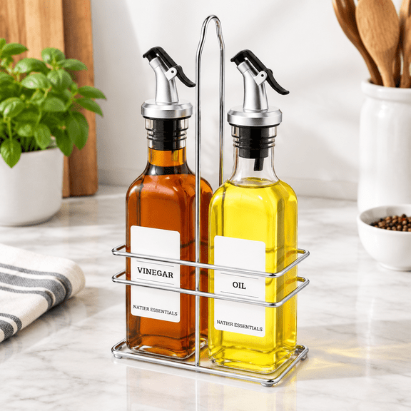6 Oz Oil And Vinegar Bottle Cruet Set With Wire - 2 Pack Gldispenser Bottles (no-drip Spout)
