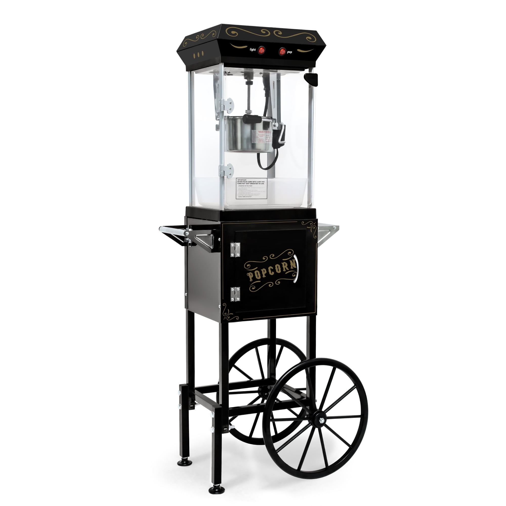 Kookplaat Popcorn Maker met Handmatig Roeren - Non-Stick Roestvrij Staal Machine met Warmte-isolatie Rubber Handvat en Deksel