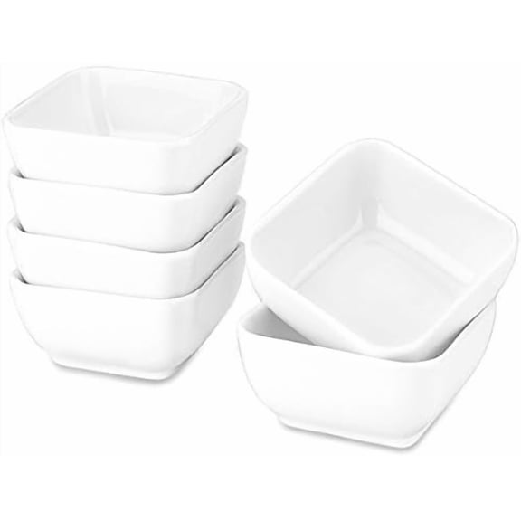 6 Oz Ramekins, Square Souffle Dish for Pudding, Creme Brulee, Dessert, Snack, Bakeware Cups Set for Baking and Dip Sauce, Oven Safe, Set of 6
