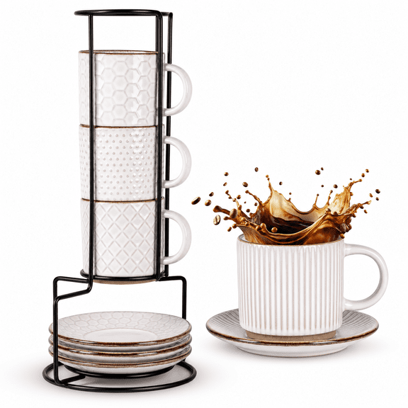 6 Oz Stackable Coffee Mugs Set Of 4 Ceramic Espresso Cups | Dishwasherµwave Safe 4orted Designs