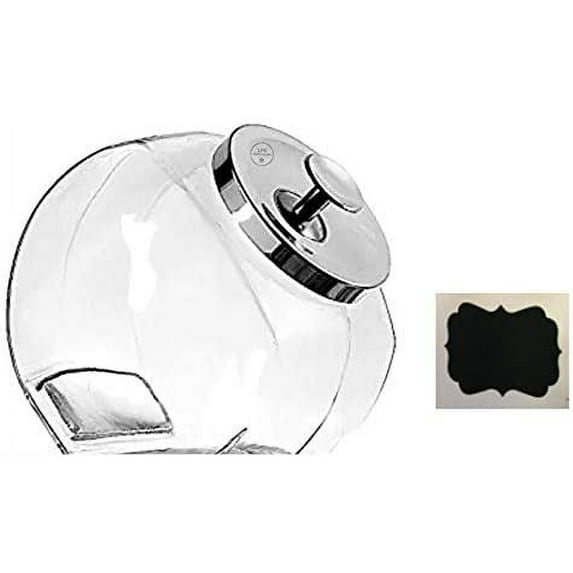 "6 PACK - 1 Gallon Glass Penny Candy Jar with Chrome Lid w/3 1/4"" x 2 1/2"" Decorative Vinyl Chalkboard Labels 18 Pieces"
