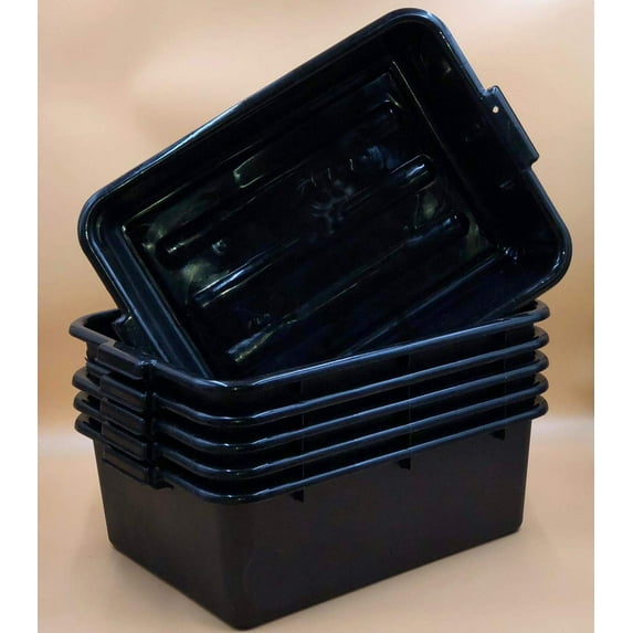 6 PACK 20" x 15" x 7" Black Polypropylene Bus Plastic Restaurant Dishwasher Tub