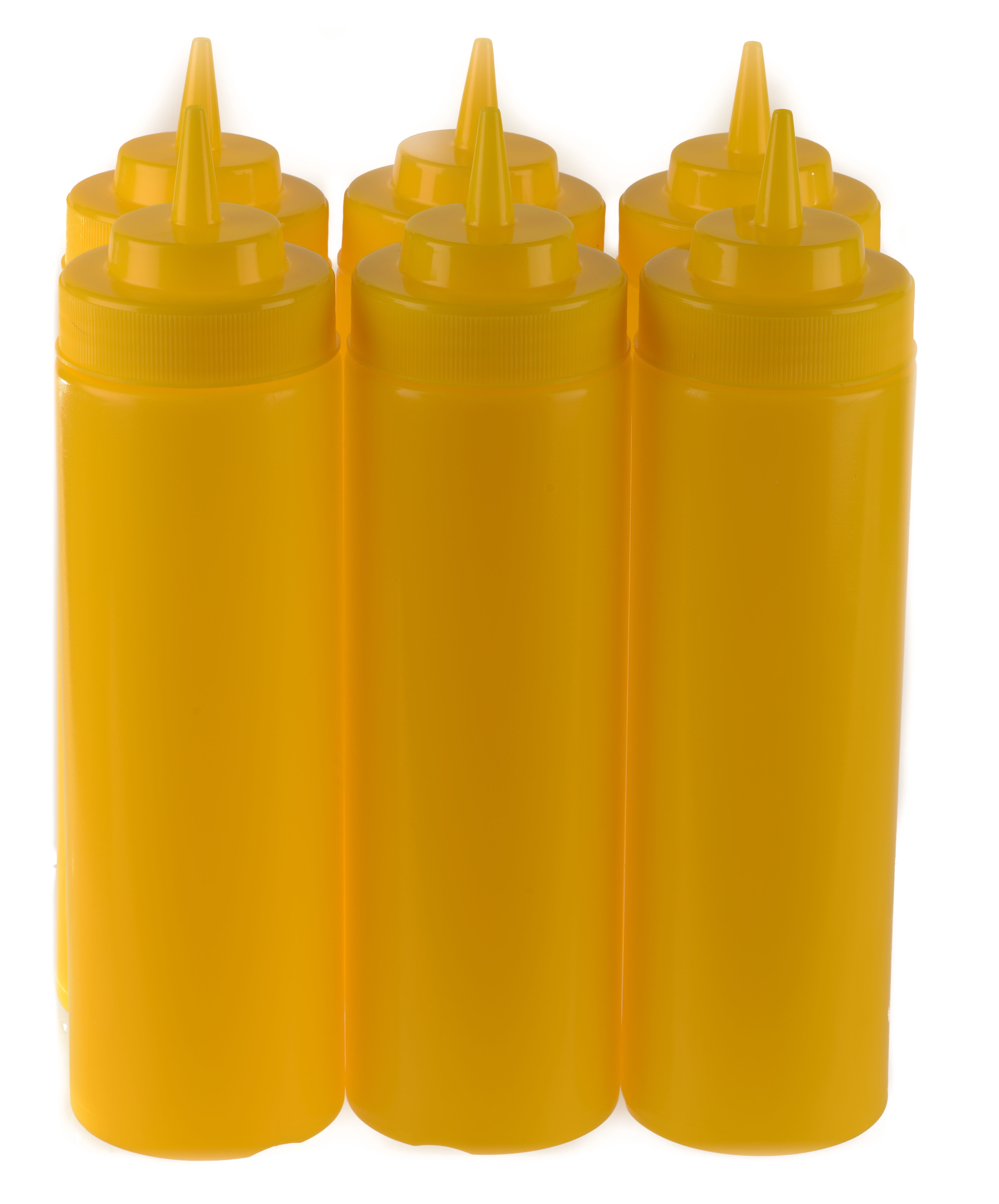 [6 PACK] 24 Oz Yellow Plastic Condiment Squeeze Bottles Squirt Bottle for Sauces, Dressing, Arts and Crafts, Ketchup, Mustard, Oil, BBQ - Clear Reusable Plastic Containers, BPA Free, Dishwasher Safe