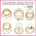 thumbnail image 1 of 6 PACK (24 PCS) Boho Gold Chain Bracelets Set for Women, 14K Gold Plated Multiple Layered Stackable Open Cuff Wrap Bangle Adjustable, 1 of 8