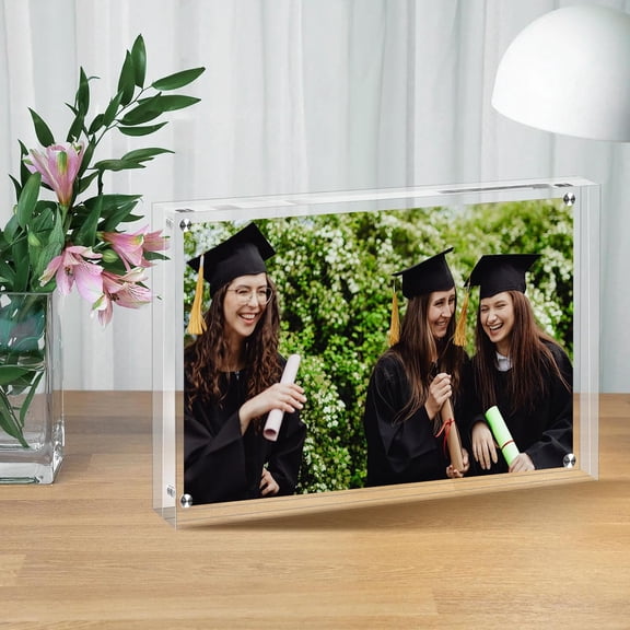 6 PACK Clear Acrylic Picture Frames 5x7 inch Vertical or Horizontal Stand-Up Desktop Table Top Acrylic Photo Blocks Frame Set with Heavy Magnetic Double-Sided Clarity - Ideal for Wedding