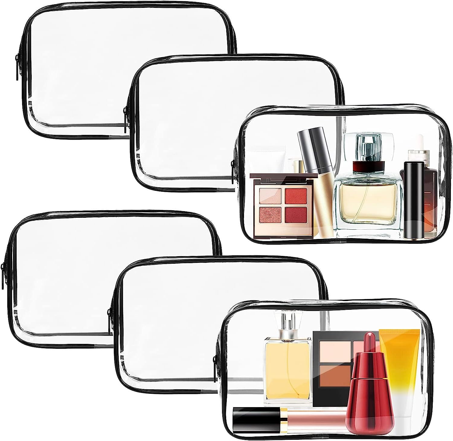 6 PACK Clear Toiletry Bag,Cosmetic Makeup Bags Set, Portable Travel Makeup Bags Zipper PVC