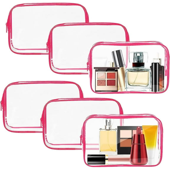 6 PACK Clear Toiletry Bag,Cosmetic Makeup Bags Set, Portable Travel Makeup Bags Zipper PVC Cosmetic Pouch Airport Airline for Travel, Bathroom