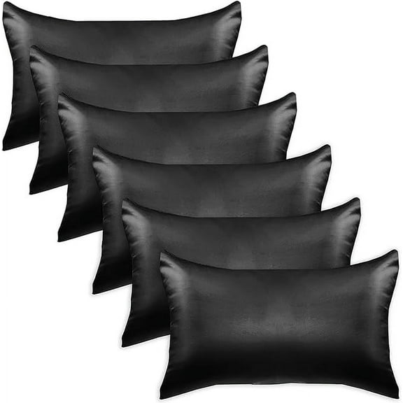 6 PACK Cooling Viscose Satin Pillowcase Set with Hidden Zipper closure, Standard/Queen, Black