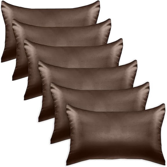 6 PACK Cooling Viscose Satin Pillowcase Set with Hidden Zipper closure, Standard/Queen,Chocolate Brown