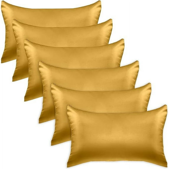 Mocassi 6-PACK Cooling Viscose Satin Pillowcase Set with Hidden Zipper closure, Silky Smooth for Best Hair and Skin Care-Beautiful Gift Box-6-Piece Satin Pillowcase Set, Standard/Queen, Gold