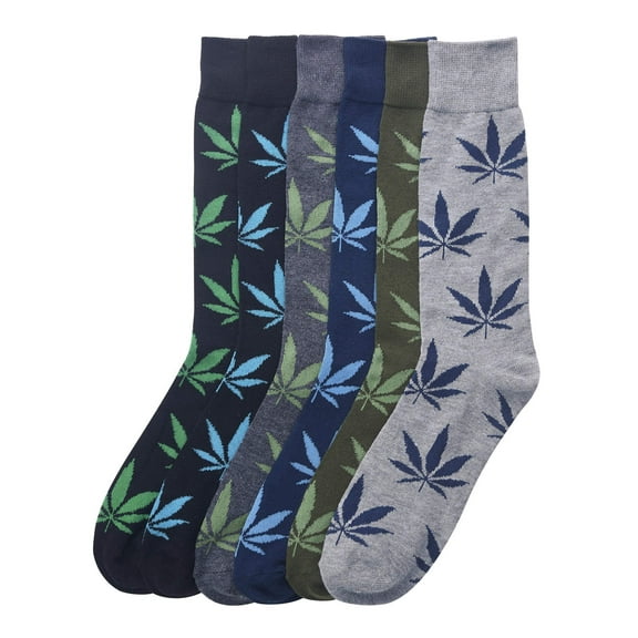 6-PACK Couver Men's Dress Crew Socks, Maple Leaf Print/Nature Socks, Assorted Colors, Size 10-13