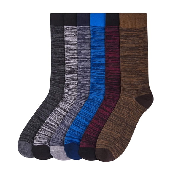 6-PACK Couver Men's Dress Crew Socks, Stripes Pattern Assorted Colors, Size 10-13
