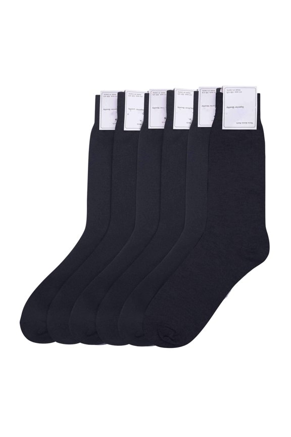 6-PACK Couver Men's Dress Socks, Patterned Crew Socks, Black, Size 10-13