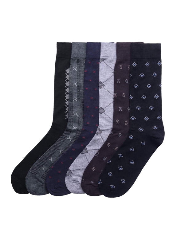 6-PACK Couver Men's Dress Socks, Patterned Crew Socks, Multi Color, Size 10-13