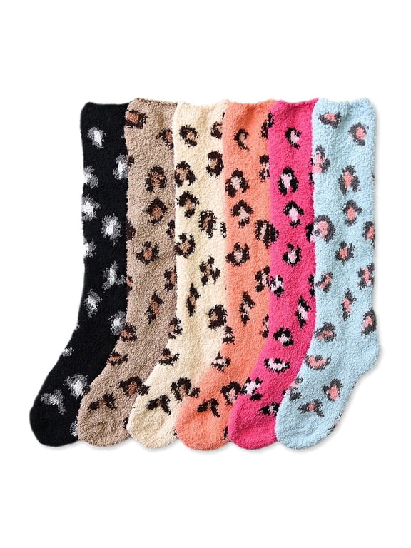 6-PACK Couver Women's Comfort Plush Soft Knee High Socks, Leopard Print, 9-11