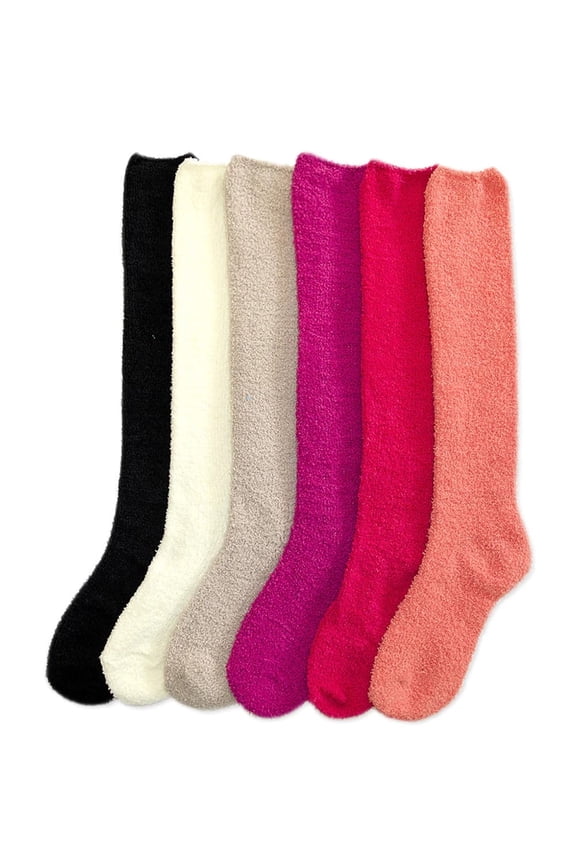 6-PACK Couver Women's Comfort Plush Soft Knee High Socks, Multi-Solid Color, 9-11