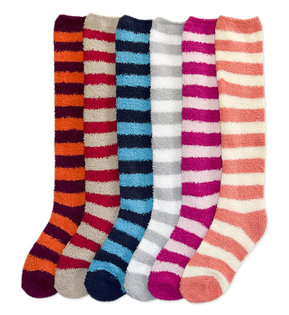 6PACK Couver Women's Comfort Plush Soft Knee High Socks, Stripes