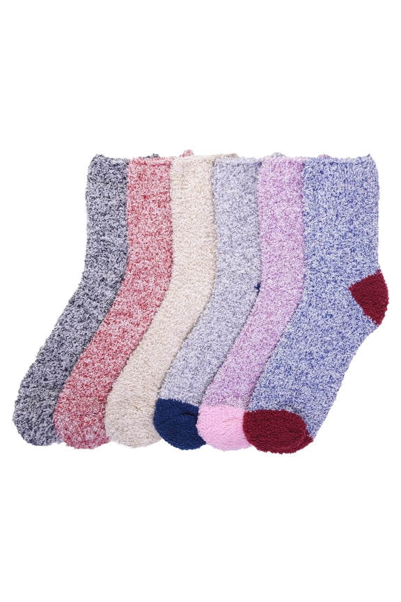 6-PACK Couver Women's Warm Soft Plush Socks, Marled, 9-11