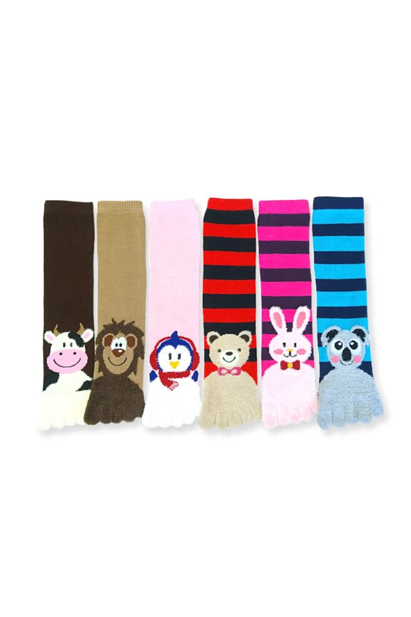 6-PACK Couver Women's Warm Soft Polyester Winter Toe Socks, Animal Multi-Color Stripe Pattern, 9-11