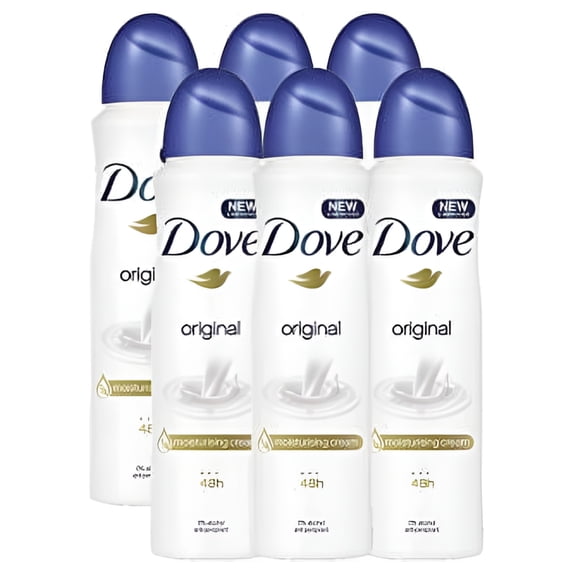 Dove Dry Spray Antiperspirant Deodorant, Original Clean Scent, 48H Sweat & Odor Protection, Moisturizing Formula, 250ml Each, 6-Pack