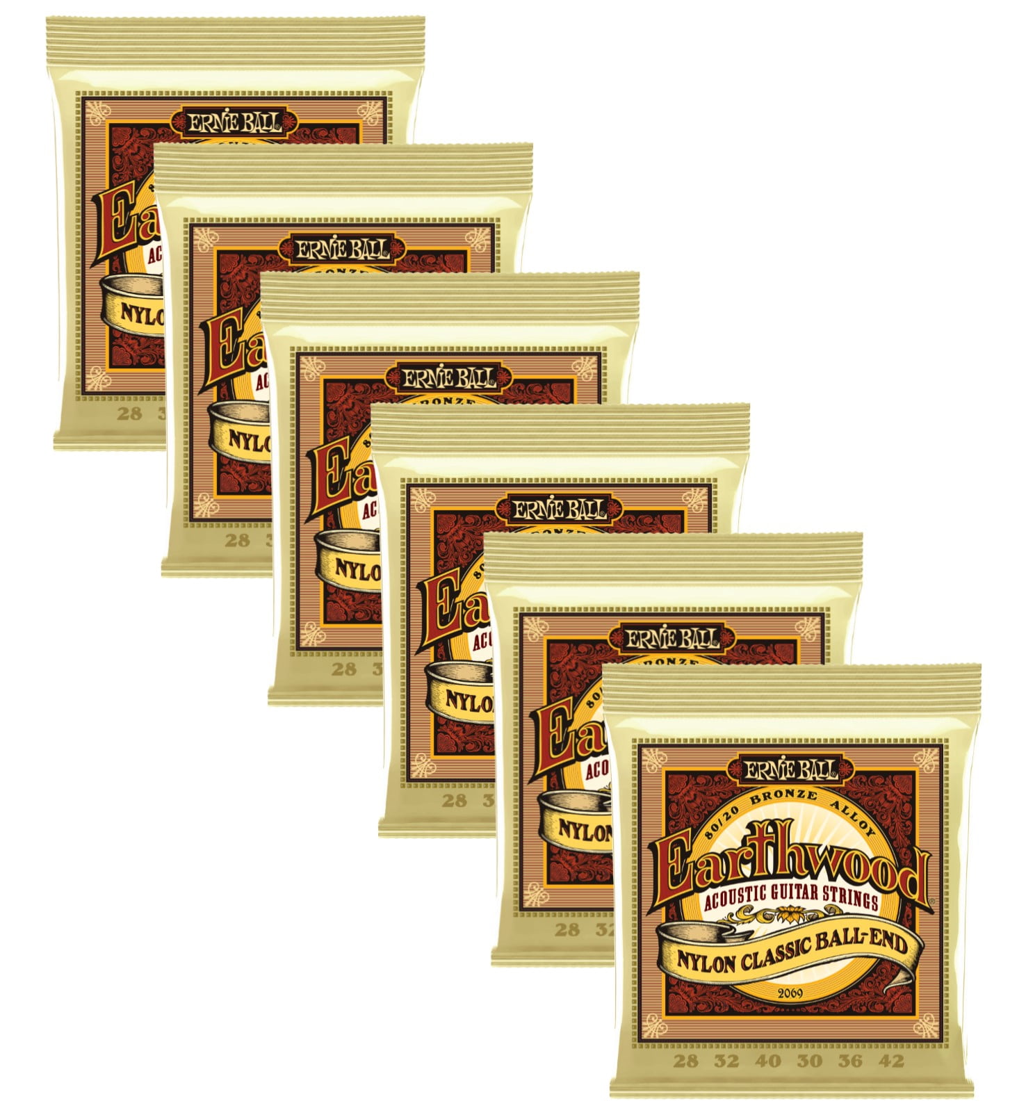 6 PACK Ernie Ball Earthwood 2069 Bronze Folk Nylon Acoustic Guitar Strings