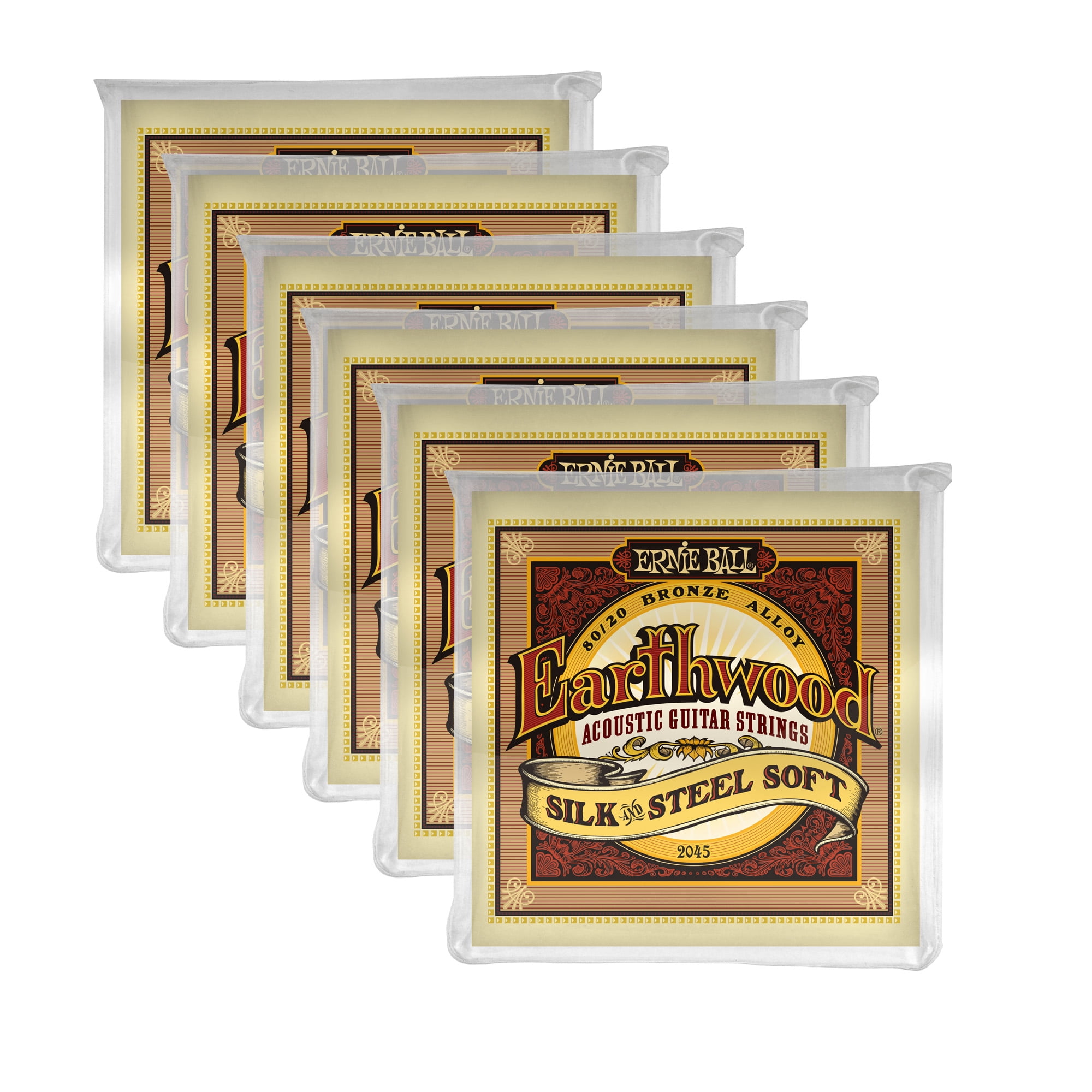 6 PACK Ernie Ball P02045 Earthwood Silk and Steel Soft Acoustic Set, .011 - .052