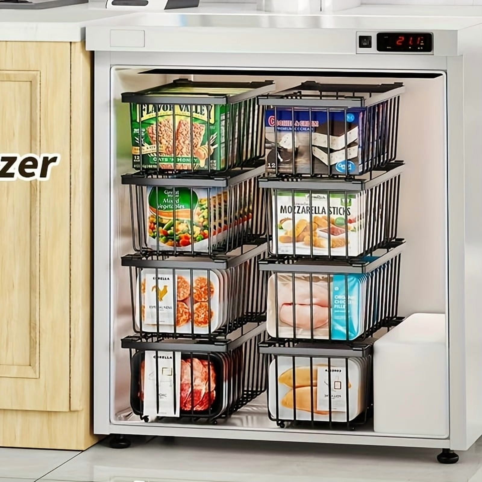 6 PACK Freezer Organizer Bins (14.6''L X 7.1''W X 5.2''H), Stackable Chest Freezer Organizer For 7 Cu.FT Deep Freezer Sort frozen Food, Deep Freezer Organizer Bins Easily W/Handle Add Storage Space
