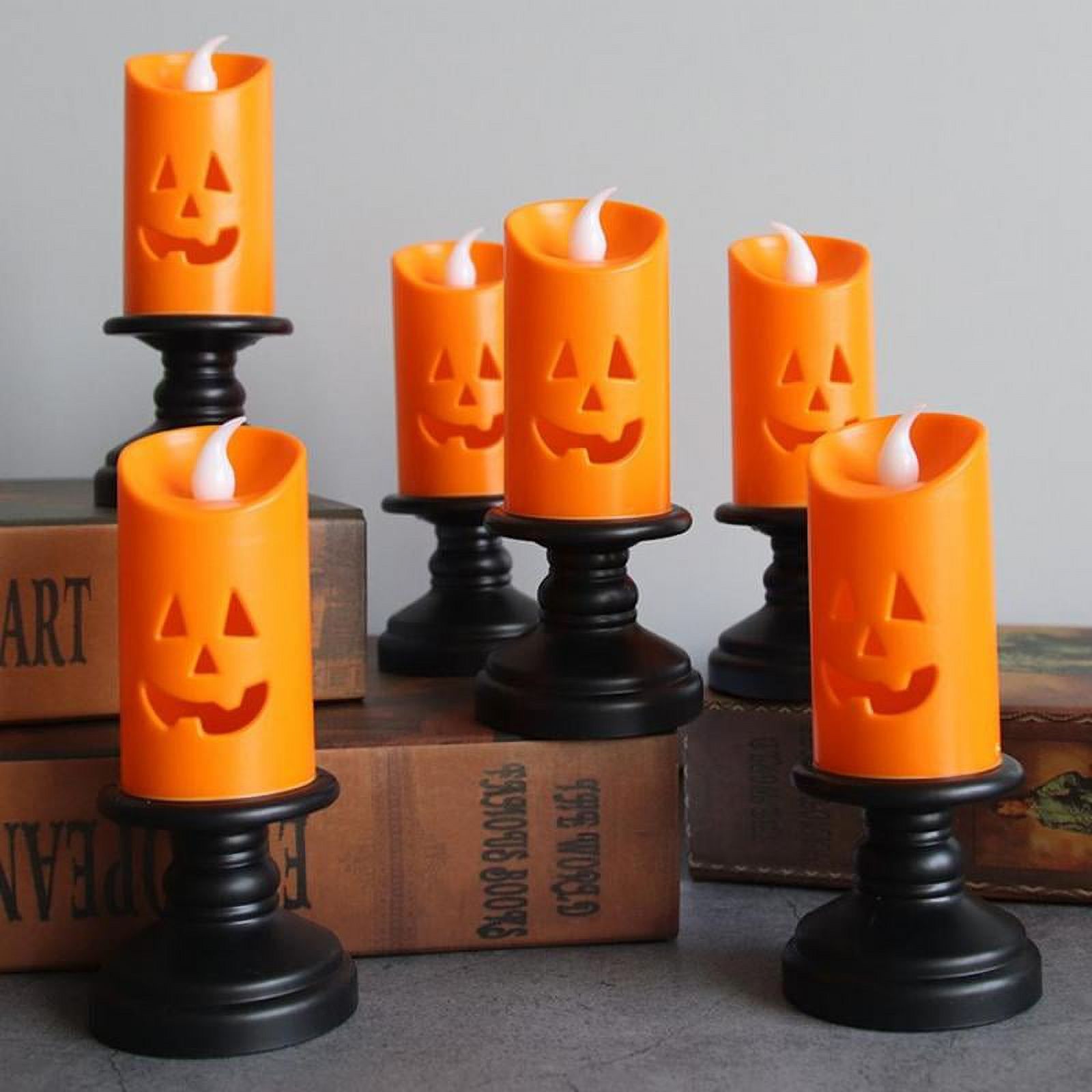 6 PACK Halloween Pumpkin Candle Light, Halloween Orange Flameless Candle Lights LED Lamps Festival Decor Light for Halloween Party - image 1 of 13