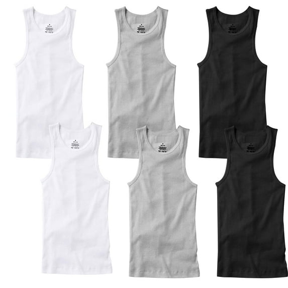 6 PACK Men Tank Top Workout Athletic White/Black/Gray A-Shirts 100% Cotton Undershirt Ribbed Size:Medium