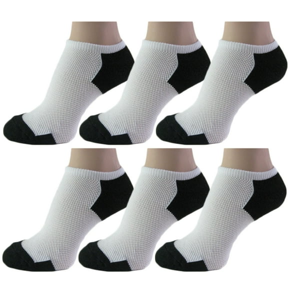 6-PACK Men's Comfort Low Cut Socks, Cotton Cushioned Running Socks, White / Black, 10-13