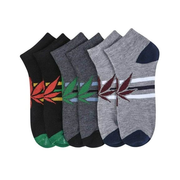 6-PACK Men's Comfort Low Cut Socks, Spandex Socks, Maple Leaf, Stripes, 9-11