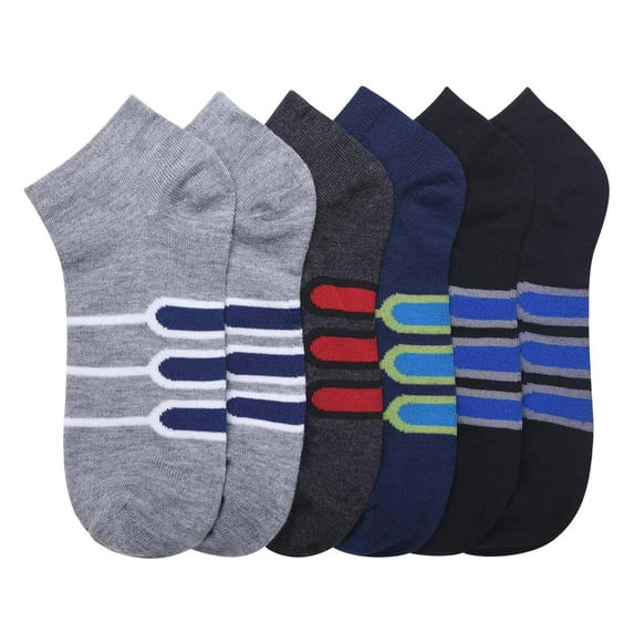6-PACK Men's Comfort Low Cut Socks, Spandex Socks, Stripes Pattern, 10-13