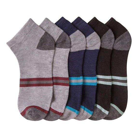 6-PACK Men's Comfort Low Cut Socks, Spandex Socks, Stripes Pattern, 9-11