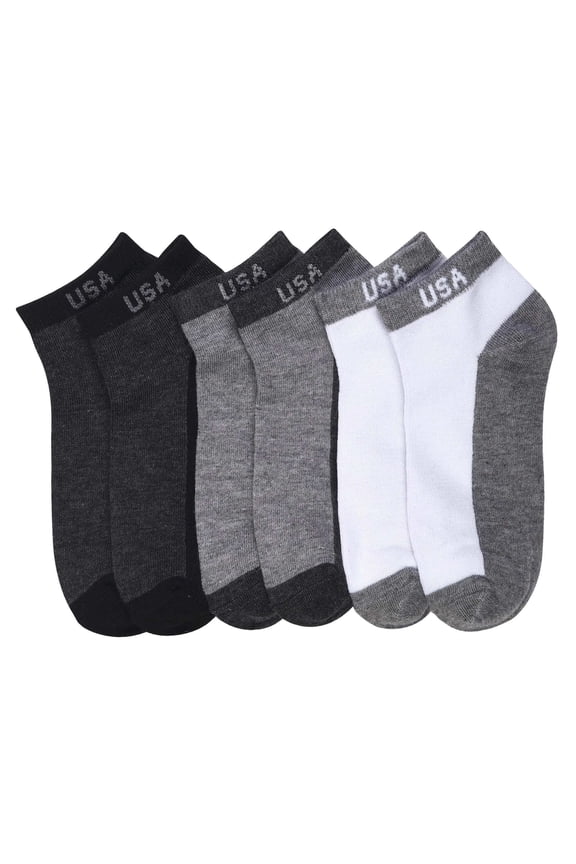 6-PACK Men's Comfort Low Cut Socks, Spandex Socks, USA Pattern, 9-11